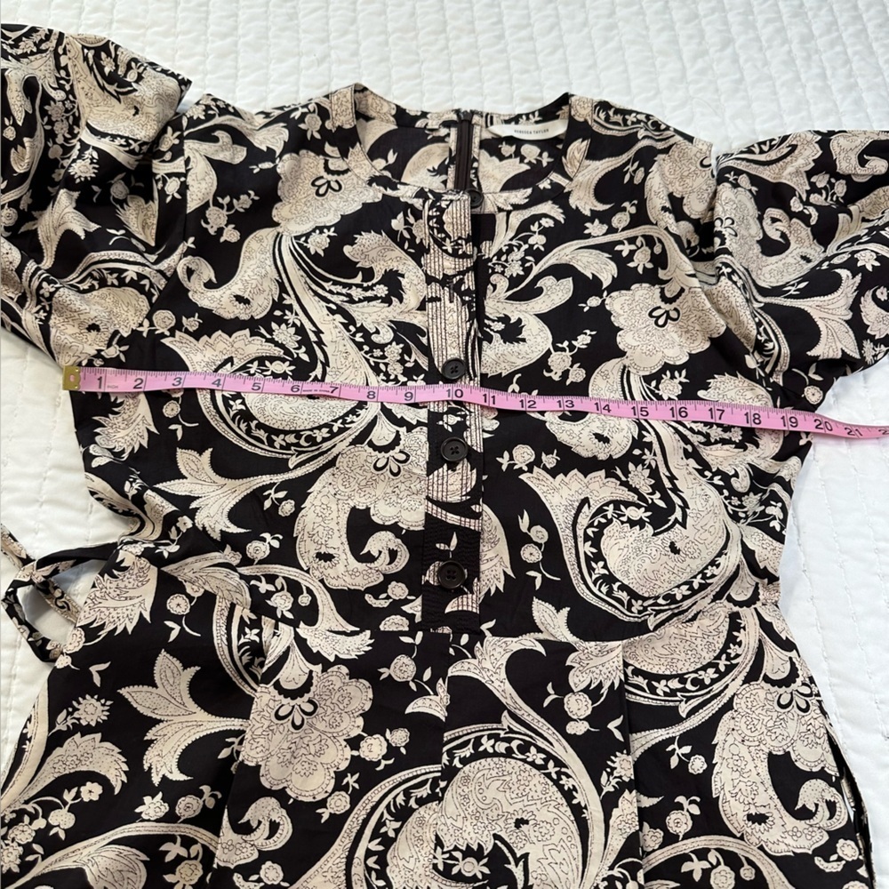 Rebecca Taylor Paisley Jumpsuit 100% Cotton Brown Belted With Pockets Size M - Picture 9 of 16